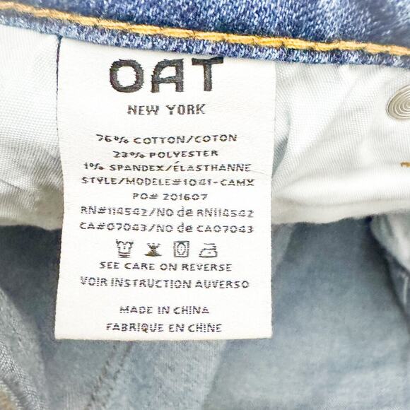 OAT NY Med-Dark Wash Wide Leg Cropped Denim Jeans Raw Hem Size 4/27 1041-CAMX - Picture 6 of 8